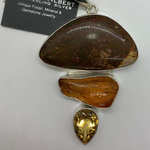 Sterling Red Creek Jasper, Amber & Citrine Pendant